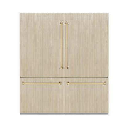 ZLINE Autograph 72" 39.6 cu. ft. Panel Ready French Door Built-In Bottom Freezer Refrigerator with Water Dispensers and Ice Makers and Champagne Bronze Accents, RBITZ-72-CB