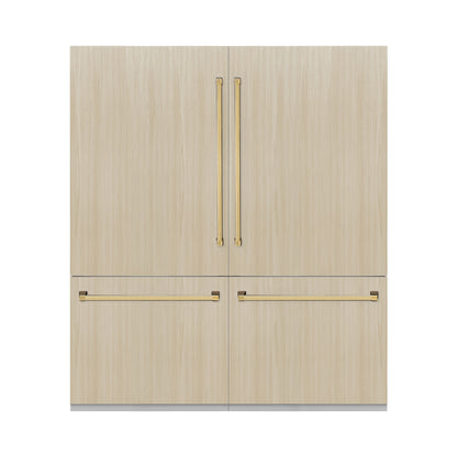 ZLINE Autograph 72" 39.6 cu. ft. Panel Ready French Door Built-In Bottom Freezer Refrigerator with Water Dispensers and Ice Makers and Polished Gold Accents, RBITZ-72-G