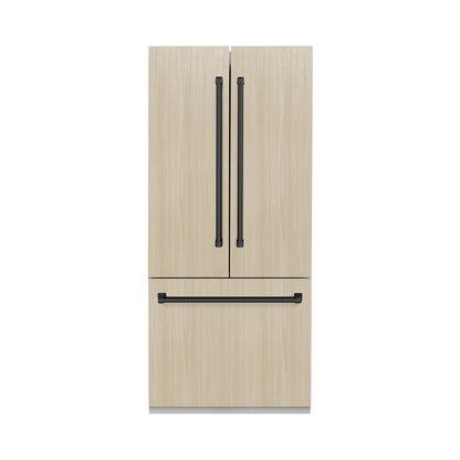 ZLINE Autograph 36" 19.6 cu. ft. Panel Ready French Door Built-In Bottom Freezer Refrigerator with Water Dispenser and Ice Maker with Stainless Steel Interior and Matte Black Accents, SRBIVZ-36-MB