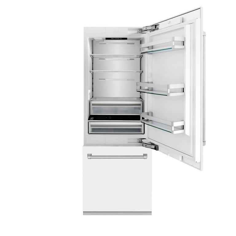 ZLINE 30 In. 16.1 cu. ft. Built-In Refrigerator with Internal Water and Ice Dispenser in White Matte, RBIV-WM-30