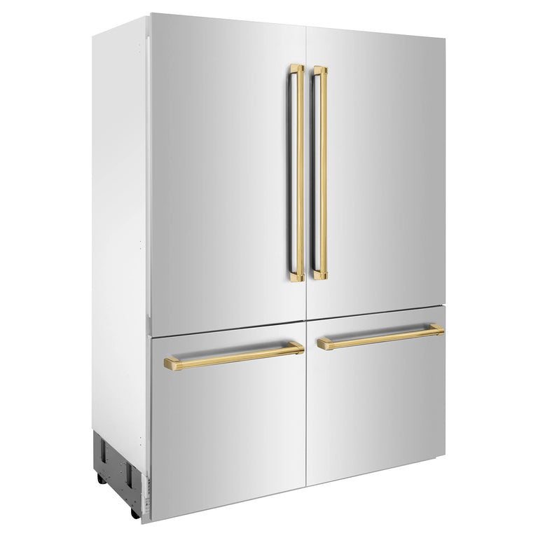 ZLINE Autograph 60" Built-In Refrigerator with Internal Water and Ice Dispenser in Stainless Steel and Gold Accents
