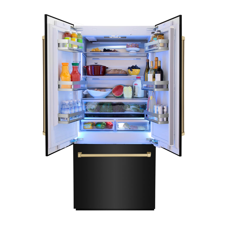 ZLINE 36" Autograph 19.6 cu. ft. Refrigerator with Water and Ice Dispenser in Black Stainless with Bronze Accents