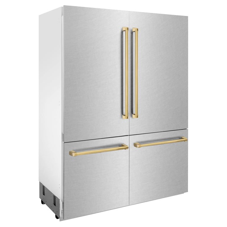 ZLINE 60" Autograph Refrigerator with Internal Water & Ice Dispenser in DuraSnow® Stainless Steel with Gold Accents