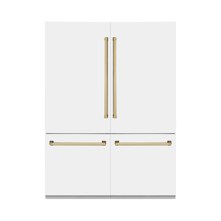 ZLINE 60 In. 32.2 cu. ft. Built-In Refrigerator with Internal Water and Ice Dispenser in White Matte with Champagne Bronze Accents, RBIVZ-WM-60-CB