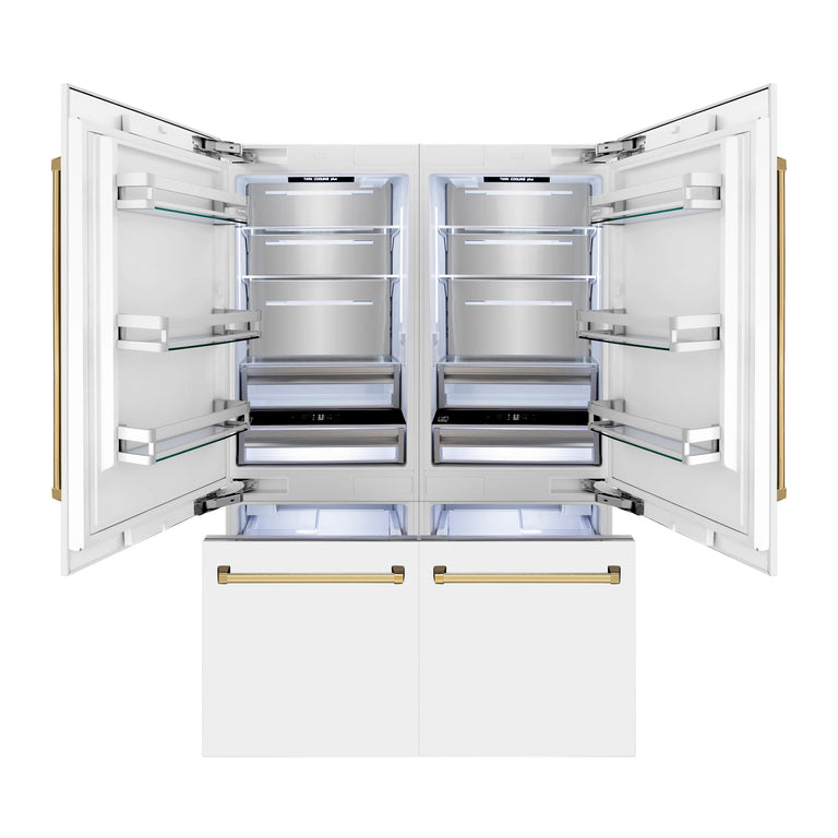 ZLINE 60 In. Built In Refrigerator in White Matte with Gold