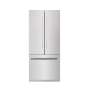 ZLINE 36" 19.6 cu. ft. French Door Built-In Bottom Freezer Refrigerator with Water Dispenser and Ice Maker in Satin Stainless Steel with Stainless Steel Interior, SRBIV-SN-36