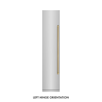 ZLINE Autograph 18" 8.6 cu. ft. Left Hinge Column Freezer in Stainless Steel with Graphite Gray Interior and Champagne Bronze Accents, RCFVLZ-30418-CB