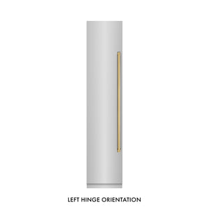 ZLINE Autograph 18" 8.6 cu. ft. Left Hinge Column Freezer in Stainless Steel with Graphite Gray Interior and Polished Gold Accents, RCFVLZ-30418-G
