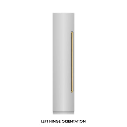 ZLINE Autograph 18" 8.6 cu. ft. Left Hinge Column Freezer in Stainless Steel with Graphite Gray Interior and Polished Gold Accents, RCFVLZ-30418-G