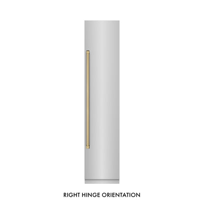 ZLINE Autograph 18" 8.6 cu. ft. Right Hinge Column Freezer in Stainless Steel with Graphite Gray Interior and Champagne Bronze Accents, RCFVRZ-30418-CB