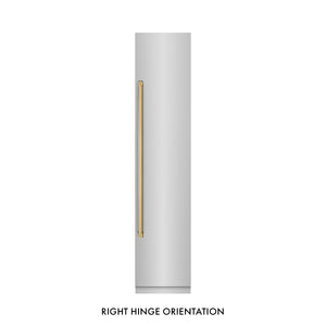 ZLINE Autograph 18" 8.6 cu. ft. Right Hinge Column Freezer in Stainless Steel with Graphite Gray Interior and Polished Gold Accents, RCFVRZ-30418-G