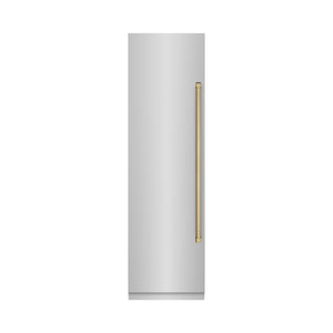 ZLINE Autograph 24" 12.4 cu. ft. Column Freezer in Stainless Steel with Graphite Gray Interior and Champagne Bronze Accents, RCFVZ-304-24-CB
