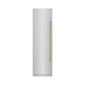 ZLINE Autograph 24" 12.4 cu. ft. Column Freezer in Stainless Steel with Graphite Gray Interior and Polished Gold Accents, RCFVZ-30424-G