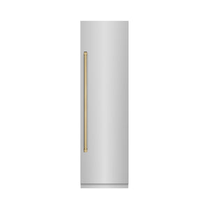 ZLINE Autograph 24" 12.5 cu. ft. Column Refrigerator in Stainless Steel with Graphite Gray Interior and Champagne Bronze Accents, RCRVZ-30424-CB