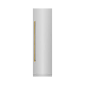 ZLINE Autograph 24" 12.5 cu. ft. Column Refrigerator in Stainless Steel with Graphite Gray Interior and Polished Gold Accents, RCRVZ-30424-G