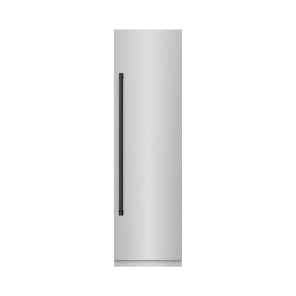 ZLINE Autograph 24" 12.5 cu. ft. Column Refrigerator in Stainless Steel with Graphite Gray Interior and Matte Black Accents, RCRVZ-30424-MB