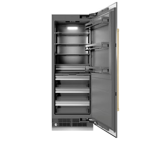 ZLINE Autograph 30" 16.7 cu. ft. Column Refrigerator in Stainless Steel with Graphite Gray Interior and Champagne Bronze Accents, RCRVZ-30430-CB