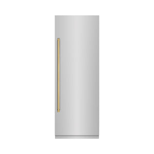 ZLINE Autograph 30" 16.7 cu. ft. Column Refrigerator in Stainless Steel with Graphite Gray Interior and Polished Gold Accents, RCRVZ-30430-G