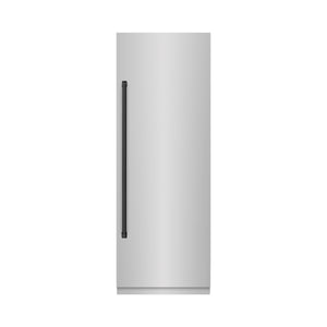 ZLINE Autograph 30" 16.7 cu. ft. Column Refrigerator in Stainless Steel with Graphite Gray Interior and Matte Black Accents, RCRVZ-30430-MB