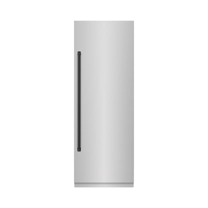 ZLINE Autograph 30" 16.7 cu. ft. Column Refrigerator in Stainless Steel with Graphite Gray Interior and Matte Black Accents, RCRVZ-30430-MB