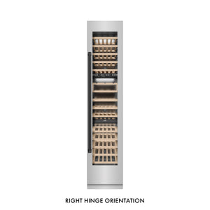 ZLINE Autograph 18" 9.0 cu. ft. Triple Zone 68 Bottle Right Hinge Column Wine Cooler in Stainless Steel with Matte Black Accents, RCWVRZ-30418-MB