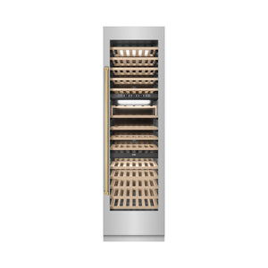 ZLINE Autograph 24" 12.4 cu. ft. Triple Zone 100 Bottle Column Wine Cooler in Stainless Steel and Polished Gold Accents, RCWVZ-304-24-G