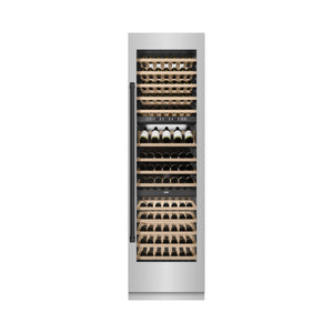 ZLINE Autograph 24" 12.4 cu. ft. Triple Zone 100 Bottle Column Wine Cooler in Stainless Steel and Matte Black Accents, RCWVZ-304-24-MB