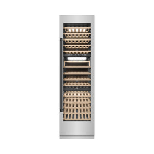 ZLINE Autograph 24" 12.4 cu. ft. Triple Zone 100 Bottle Column Wine Cooler in Stainless Steel and Matte Black Accents, RCWVZ-304-24-MB