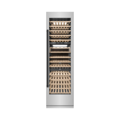 ZLINE Autograph 24" 12.4 cu. ft. Triple Zone 100 Bottle Column Wine Cooler in Stainless Steel and Matte Black Accents, RCWVZ-304-24-MB