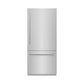 ZLINE 36" 19.8 cu. ft. Built-In Bottom Freezer Refrigerator with Water Dispenser and Ice Maker in Stainless Steel with Graphite Gray Interior, GRBIT-304-36