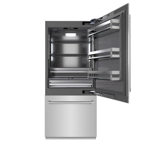 ZLINE 36" 19.8 cu. ft. Built-In Bottom Freezer Refrigerator with Water Dispenser and Ice Maker in Stainless Steel with Graphite Gray Interior, GRBIT-304-36