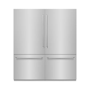 ZLINE 72" 39.6 cu. ft. French Door Built-In Bottom Freezer Refrigerator with Water Dispensers and Ice Makers in Stainless Steel with Graphite Gray Interior, GRBIT-304-72