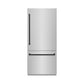 ZLINE Autograph 36" 19.8 cu. ft. Built-In Bottom Freezer Refrigerator with Water Dispenser and Ice Maker in Stainless Steel with Graphite Gray Interior and Matte Black Accents, GRBITZ-304-36MB
