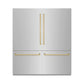ZLINE Autograph 72" 39.6 cu. ft. French Door Built-In Bottom Freezer Refrigerator with Water Dispensers and Ice Makers in Stainless Steel with Graphite Gray Interior and Champagne Bronze Accents, GRBITZ-304-72CB