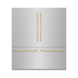 ZLINE Autograph 72" 39.6 cu. ft. French Door Built-In Bottom Freezer Refrigerator with Water Dispensers and Ice Makers in Stainless Steel with Graphite Gray Interior and Champagne Bronze Accents, GRBITZ-304-72CB