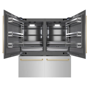 ZLINE Autograph 72" 39.6 cu. ft. French Door Built-In Bottom Freezer Refrigerator with Water Dispensers and Ice Makers in Stainless Steel with Graphite Gray Interior and Champagne Bronze Accents, GRBITZ-304-72CB
