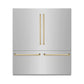 ZLINE Autograph 72" 39.6 cu. ft. French Door Built-In Bottom Freezer Refrigerator with Water Dispensers and Ice Makers in Stainless Steel with Graphite Gray Interior and Polished Gold Accents, GRBITZ-304-72G