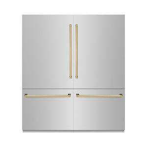 ZLINE Autograph 72" 39.6 cu. ft. French Door Built-In Bottom Freezer Refrigerator with Water Dispensers and Ice Makers in Stainless Steel with Graphite Gray Interior and Polished Gold Accents, GRBITZ-304-72G