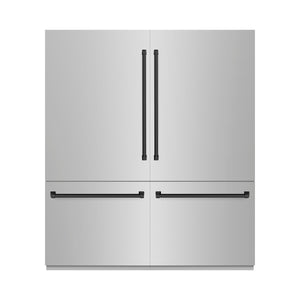 ZLINE Autograph 72" 39.6 cu. ft. French Door Built-In Bottom Freezer Refrigerator with Water Dispensers and Ice Makers in Stainless Steel with Graphite Gray Interior and Matte Black Accents, GRBITZ-304-72MB