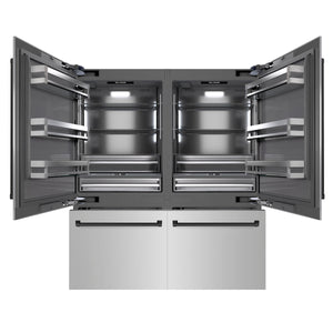 ZLINE Autograph 72" 39.6 cu. ft. French Door Built-In Bottom Freezer Refrigerator with Water Dispensers and Ice Makers in Stainless Steel with Graphite Gray Interior and Matte Black Accents, GRBITZ-304-72MB