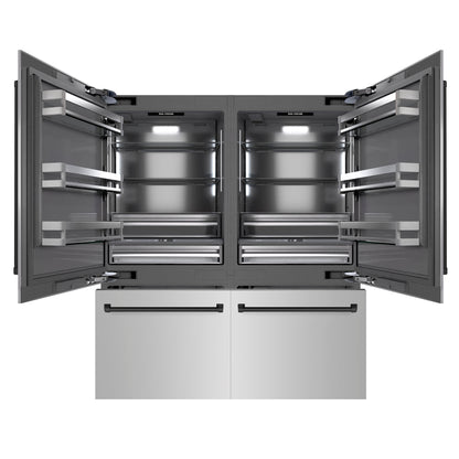 ZLINE Autograph 72" 39.6 cu. ft. French Door Built-In Bottom Freezer Refrigerator with Water Dispensers and Ice Makers in Stainless Steel with Graphite Gray Interior and Matte Black Accents, GRBITZ-304-72MB
