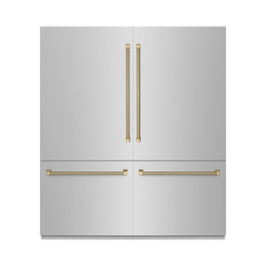 ZLINE Autograph 72" 39.6 cu. ft. French Door Built-In Bottom Freezer Refrigerator with Water Dispensers and Ice Makers in Stainless Steel with Graphite Gray Interior and Champagne Bronze Helix Handles, GRBITZ-30472KCB