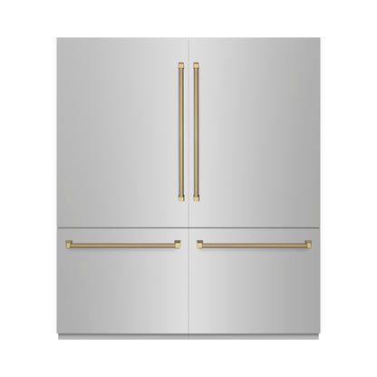 ZLINE Autograph 72" 39.6 cu. ft. French Door Built-In Bottom Freezer Refrigerator with Water Dispensers and Ice Makers in Stainless Steel with Graphite Gray Interior and Champagne Bronze Helix Handles, GRBITZ-30472KCB