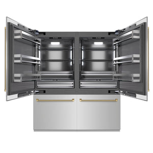 ZLINE Autograph 72" 39.6 cu. ft. French Door Built-In Bottom Freezer Refrigerator with Water Dispensers and Ice Makers in Stainless Steel with Graphite Gray Interior and Champagne Bronze Helix Handles, GRBITZ-30472KCB