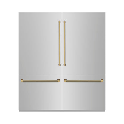 ZLINE Autograph 72" 39.6 cu. ft. French Door Built-In Bottom Freezer Refrigerator with Water Dispensers and Ice Makers in Stainless Steel with Graphite Gray Interior and Polished Gold Helix Handles, GRBITZ-30472KG