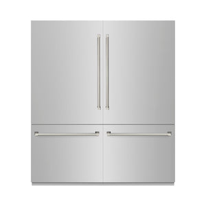 ZLINE Autograph 72" 39.6 cu. ft. French Door Built-In Bottom Freezer Refrigerator with Water Dispensers and Ice Makers in Stainless Steel with Graphite Gray Interior and Polished Nickel Helix Handles, GRBITZ-30472KPN