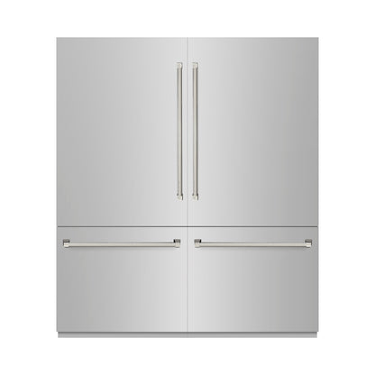ZLINE Autograph 72" 39.6 cu. ft. French Door Built-In Bottom Freezer Refrigerator with Water Dispensers and Ice Makers in Stainless Steel with Graphite Gray Interior and Polished Nickel Helix Handles, GRBITZ-30472KPN
