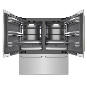 ZLINE Autograph 72" 39.6 cu. ft. French Door Built-In Bottom Freezer Refrigerator with Water Dispensers and Ice Makers in Stainless Steel with Graphite Gray Interior and Polished Nickel Helix Handles, GRBITZ-30472KPN