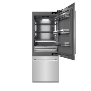 ZLINE 30" 16.1 cu. ft. Built-In Bottom Freezer Refrigerator with Water Dispenser and Ice Maker in Stainless Steel with Graphite Gray Interior, GRBIV-304-30