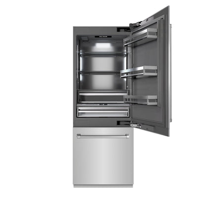 ZLINE 30" 16.1 cu. ft. Built-In Bottom Freezer Refrigerator with Water Dispenser and Ice Maker in Stainless Steel with Graphite Gray Interior, GRBIV-304-30